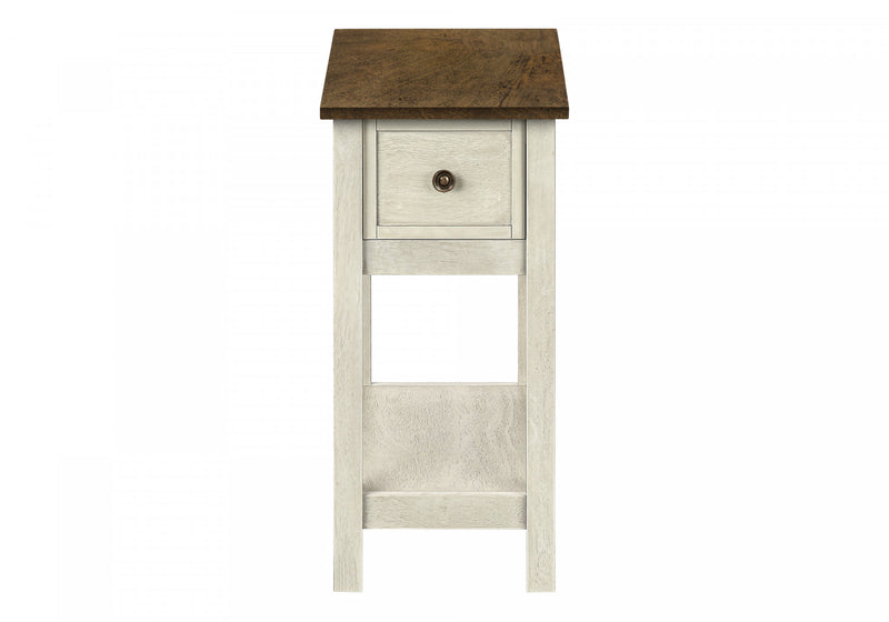 Accent Side End Table 2-Tier Narrow Bedroom Storage Drawer Antique White Brown Veneer Transitional
