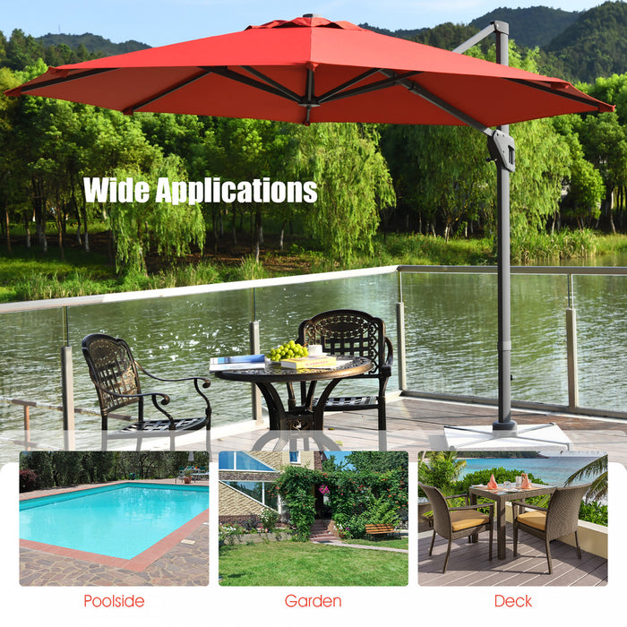 Costway 11ft Patio Offset Umbrella Cantilever Rotation Aluminum Tilt Cross Base Orange