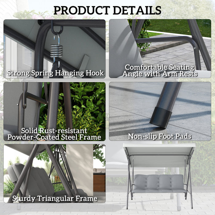 Outsunny 3-Seat Patio Swing Chair, Outdoor Porch Swing Glider, Light Grey