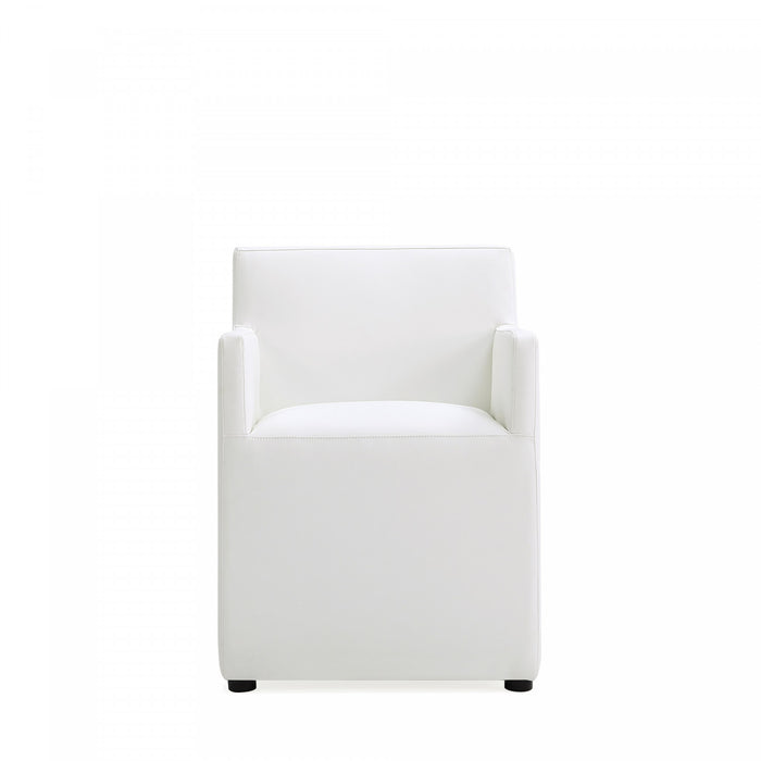 Anna Square Modern Vegan Leather Armchair in White - Set of 2