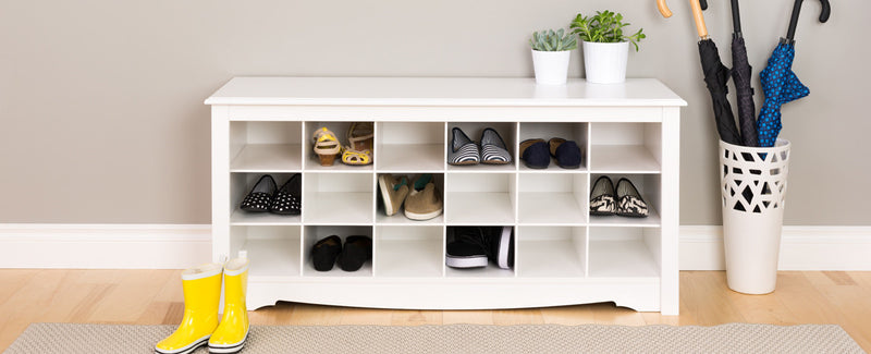 Eighteen Pair Shoe Storage Cubby Bench - White