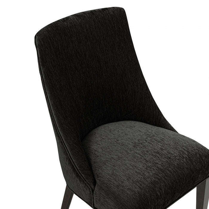 Beever Modern Chenille Wood Dining Chair in Black - Set of 2