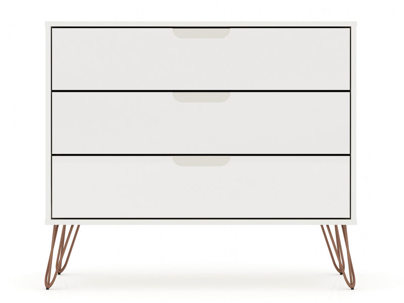 Rockefeller Mid-Century Modern 35\" Dresser in White (3-Drawer) - Set of 2
