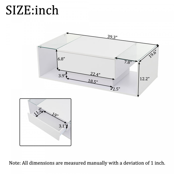 Evan Coffee Table with LED Lighting and Glass Top,White