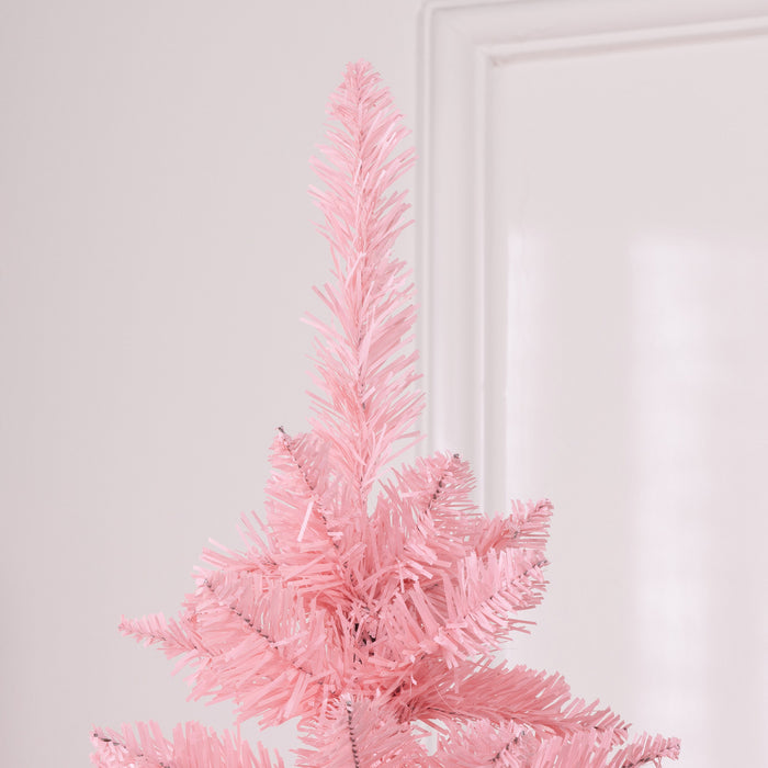 Homcom 7ft Tall Pencil Artificial Christmas Tree With Steel Base, Pink
