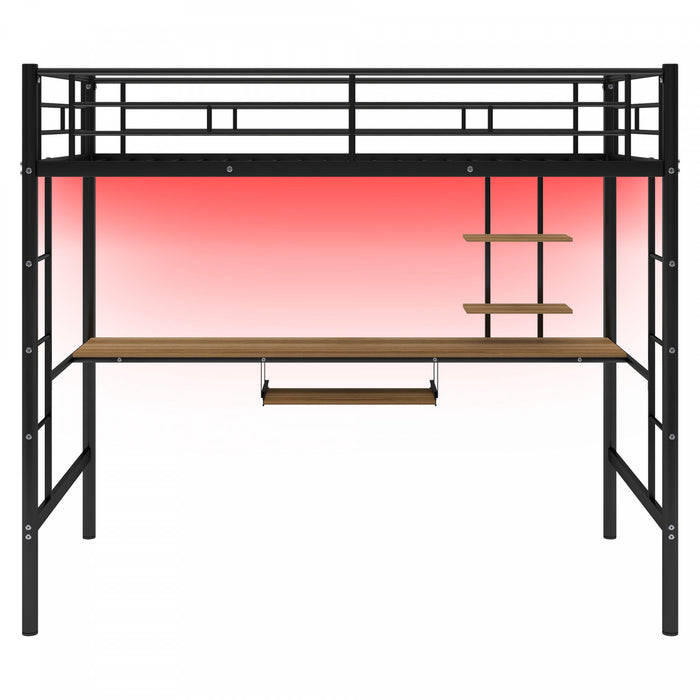 Andy Twin Loft Space-saving Metal Bed With Desk And Led Light, Black
