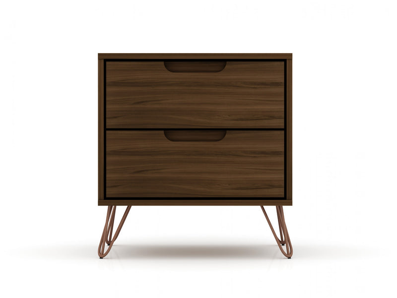 Rockefeller Mid-Century Modern 20\" Nightstand in Chestnut Brown (2-Drawer) - Set of 2