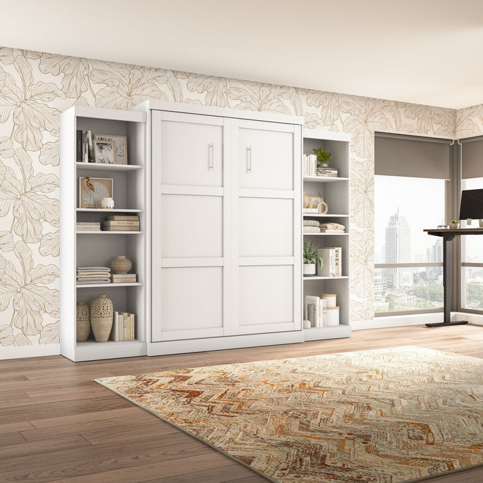 Bestar Pur Queen Murphy Bed and Two Shelving Units 115-Inch Wall Bed