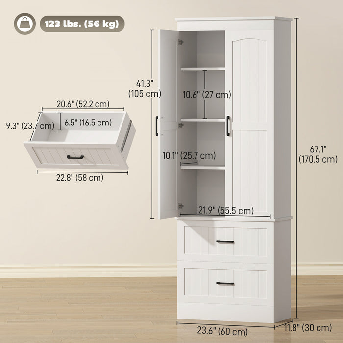 HOMCOM Tall Pantry Cabinet, 67\" Farmhouse Kitchen Storage Cabinet, White