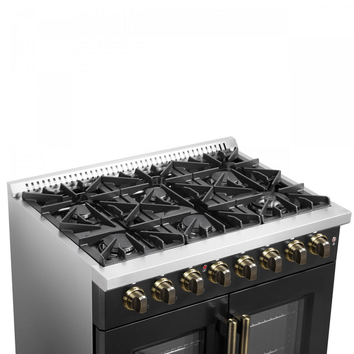 Forno Galiano 36\" French Door Dual Fuel Range, Black, 5.36 cu. ft. - FFSGS6356-36BLK