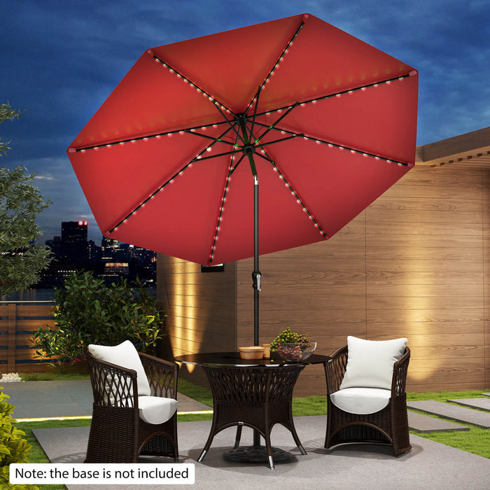 Costway 10 FT Solar Patio Umbrella with 96 LED Lights 35° Adjustable Tilt Vented Top Red