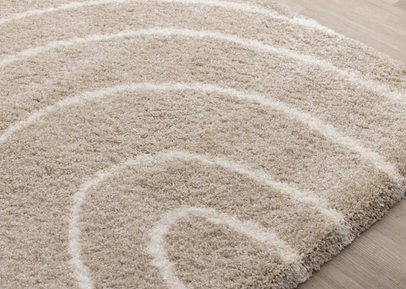 Fairmont Taupe Cream Curved Lines Rug, 6'7\" x 9'6\" Indoor Area Rug