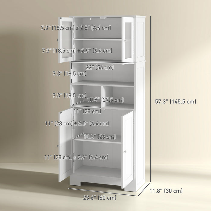 HOMCOM Modern Kitchen Pantry Storage Cabinet with Glass Doors White