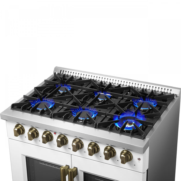 Forno Galiano 36\" French Door Dual Fuel Range, White, 5.36 cu. ft. - FFSGS6356-36WHT