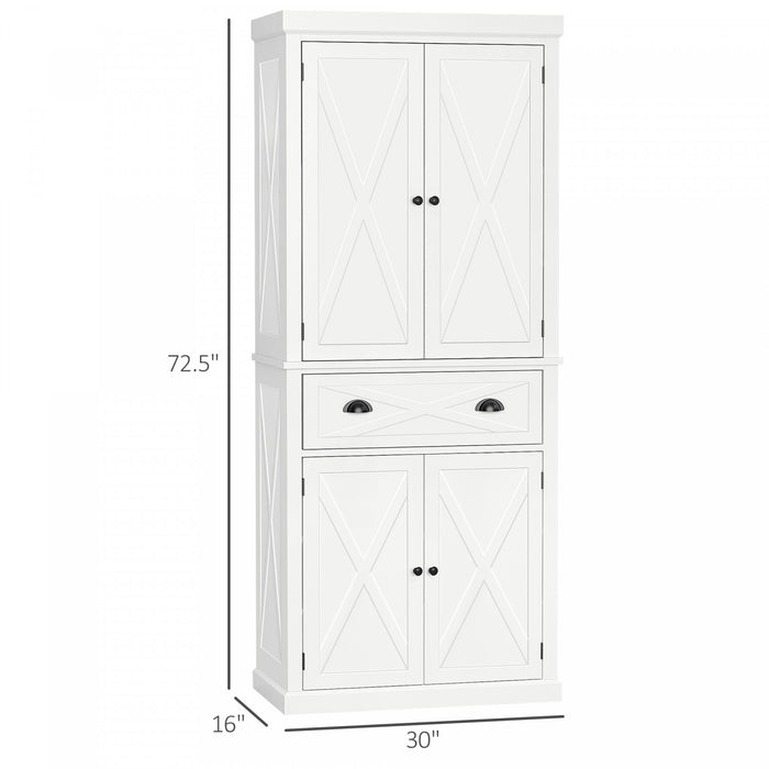 HOMCOM Kitchen Pantry, Freestanding Buffet Cabinet with 4 Doors, White