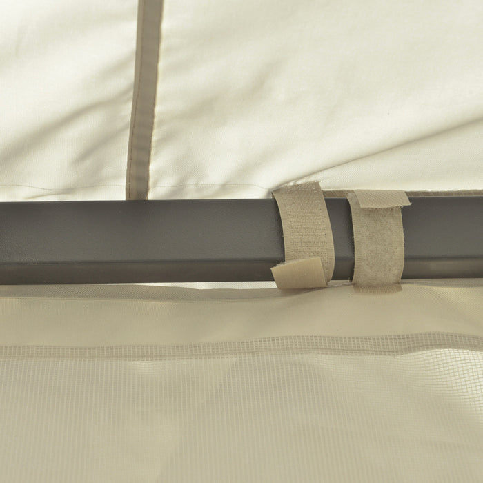 Outsunny 12' X 10' Outdoor Patio Gazebo Canopy With Double Tier Roof, Removable Mesh Sidewalls, Triangular Display Shelves, Beige