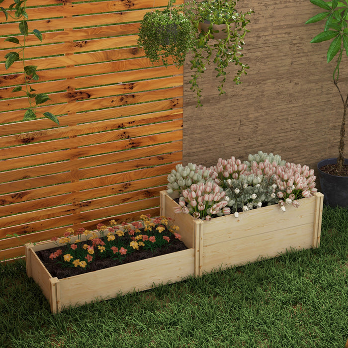 Outsunny Diy Wooden Raised Garden Bed Kit With Open Bottom, Two-box Outdoor Elevated Planter Box For Backyard, Patio To Grow Vegetables, Flowers, Fruits And Herbs, Easy Assembly