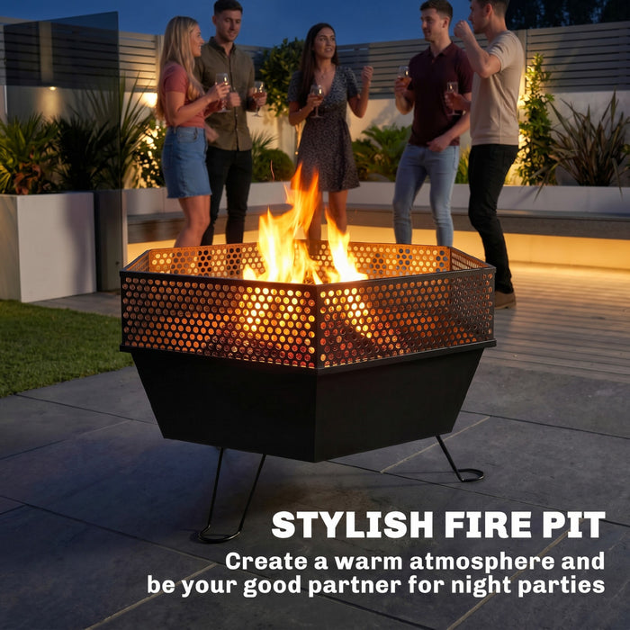 Outdoor Fire Pit with Fire Poker, Foldable Wood Burning Firepits, Black