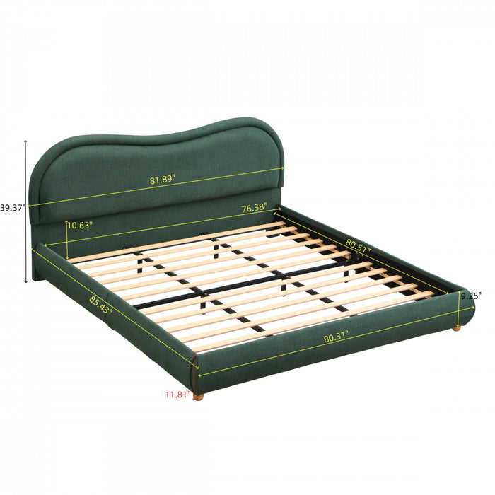Olivia Upholstered Platform Bed Frame with Curved Headboard,King Size,Green King Bed