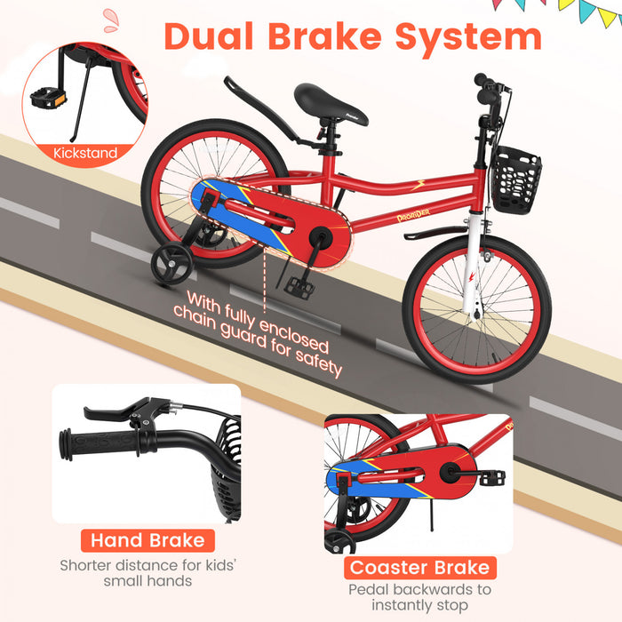 Costway 18\" Kid's Bike With Removable Training Wheels & Basket For 4-8 Years Old Red