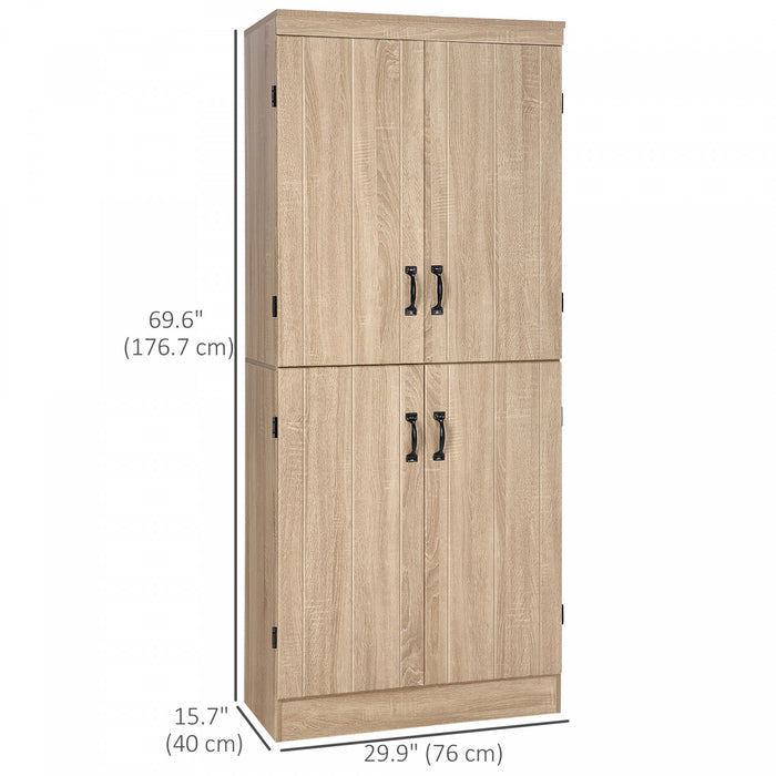 HOMCOM Kitchen Pantry Storage Cabinet, 6-tier Pantry with 4 Doors, Natural