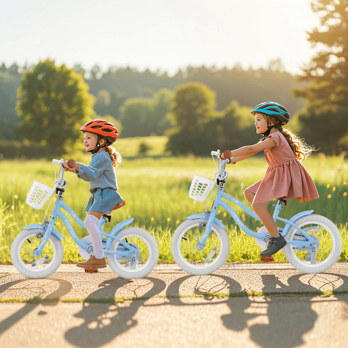 Costway 14\" Kid's Bike With Removable Training Wheels & Basket For 3-5 Years Old Blue