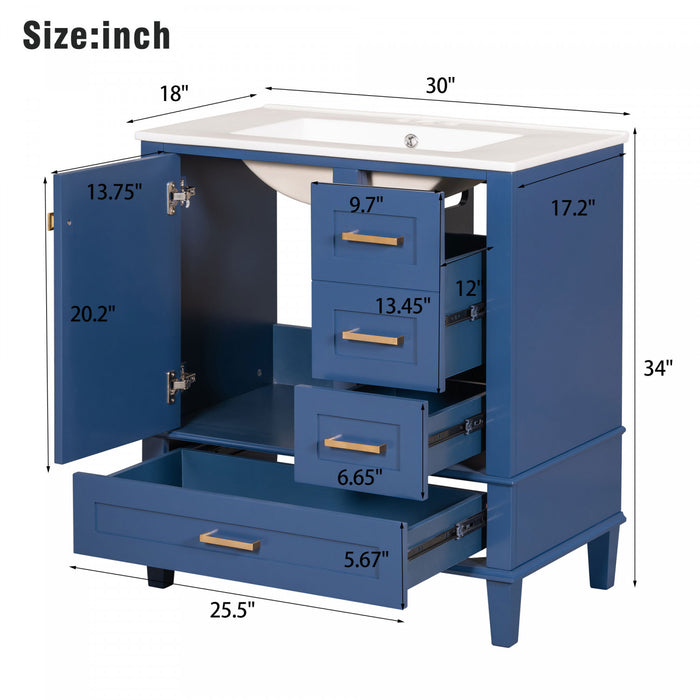 Olivia 30\" Bathroom Vanity with Sink Combo and Storage Drawers,Blue