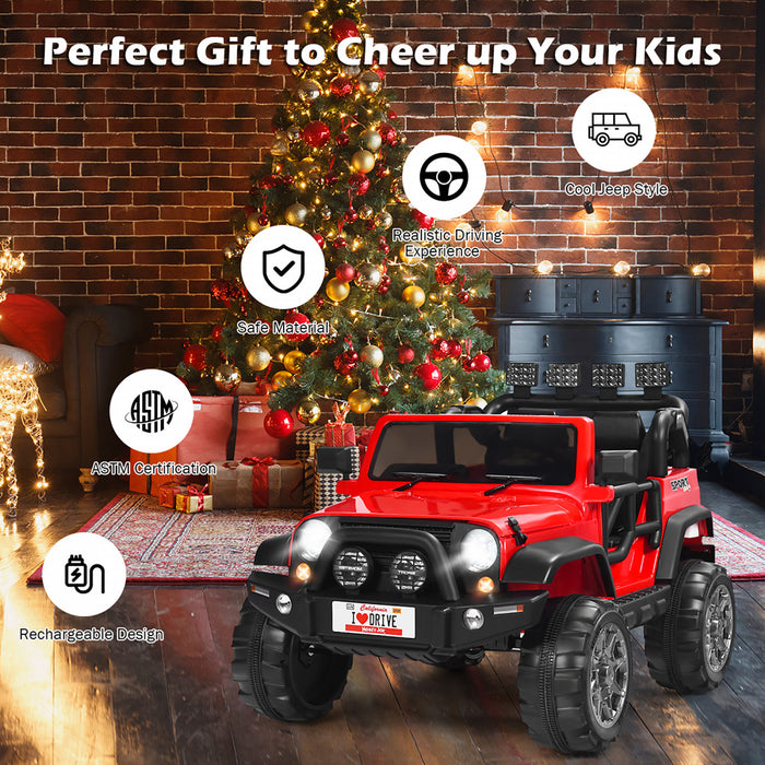 Costway 12v Kids Ride On Car 2 Seater Truck Rc Electric Vehicles W/ Storage Room Red