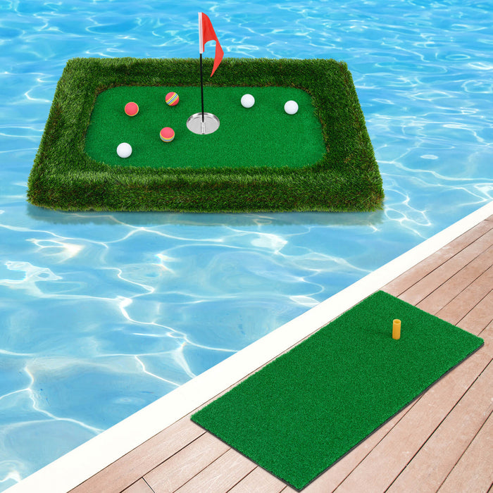 Costway Rectangular Floating Golf Green For Pool Includes Golf Hitting Mat 6 Golf Balls