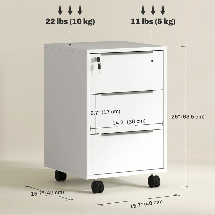 HOMCOM Vertical Filing Cabinet with Lock, 3-Drawer File Cabinet, White