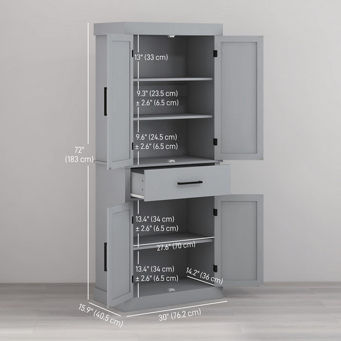 HOMCOM 72\" Tall Kitchen Pantry Storage Cabinet with Barn Doors and Drawer