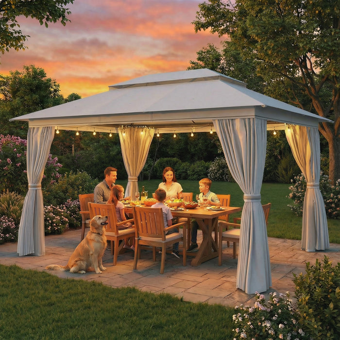 Outsunny 10'x13' Patio Gazebo, UPF50+ Double Roof Outdoor Gazebo, Dark Grey