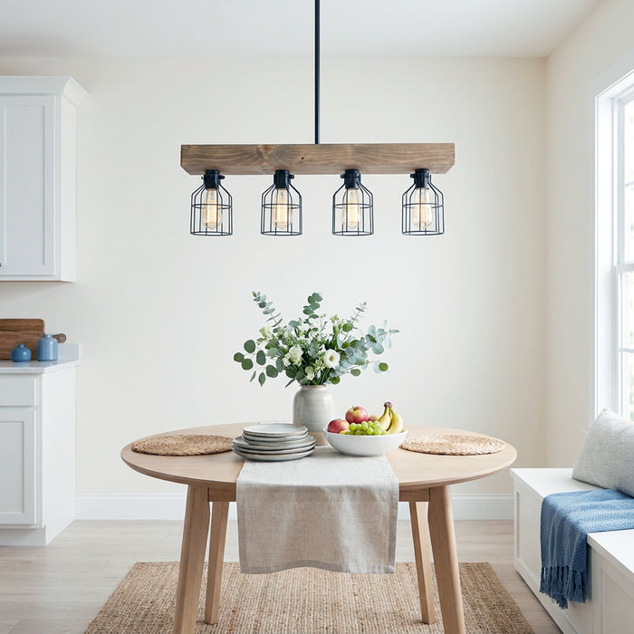 Abell 4 Light Rustic Wood Pendant, Onyx, 32\"L Lamp
