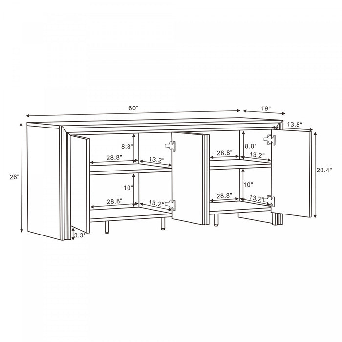 Corin Contemporary 60\" Sideboard in Brown (4-Door)