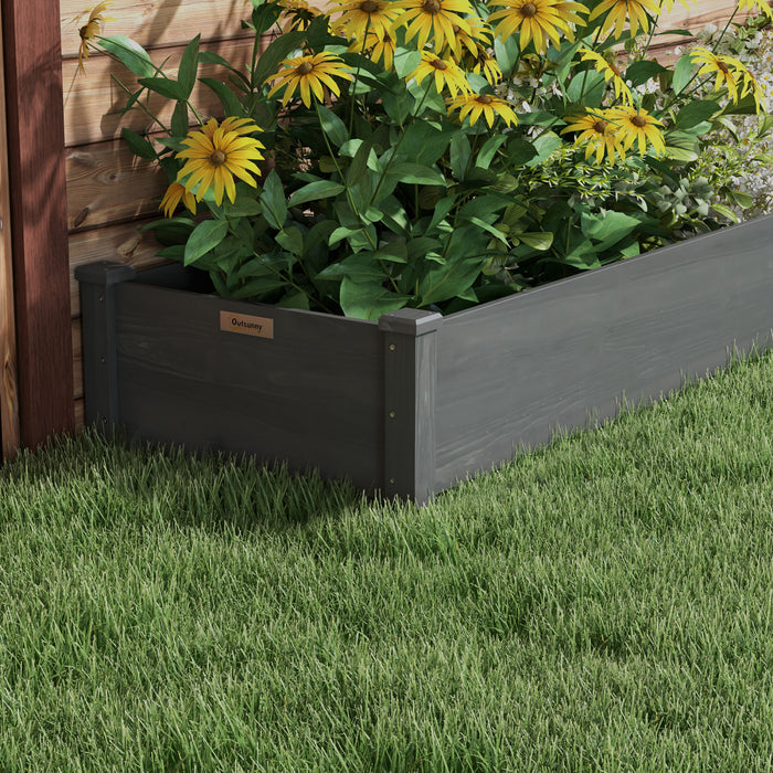 Outsunny Wooden Raised Garden Bed With 2 Planter Box, Fabric Liner