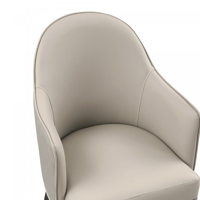 Hillman Modern Vegan Leather and Velvet Wood Armchair in Light Gray - Set of 2