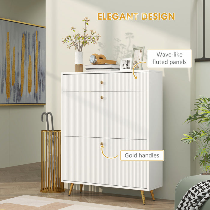 HOMCOM Shoe Storage Cabinet w/ 2 Flip Drawers for 12 Pairs of Shoes, White