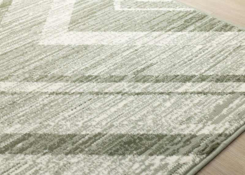 Florence Green White Distressed Chevron Design Rug, 6'7\" x 9'6\" Indoor Area Rug