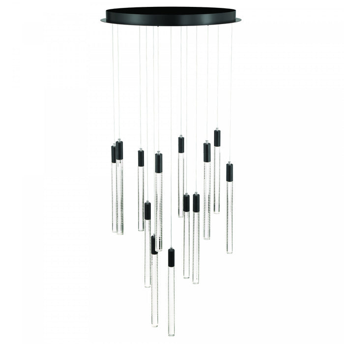 Celine 13 Light Integrated Led Chandelier, Black With Laser Lined Glass Rods