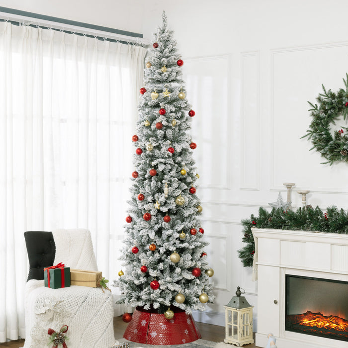 Homcom 9ft Flocked Pencil Artificial Christmas Tree With Steel Base, Green