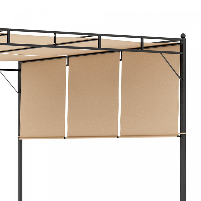 Outsunny 10' X 10' Patio Pergola, Patio Gazebo Sun Shade Shelter With Retractable Canopy, Steel Frame For Outdoor, Garden, Deck, Beige