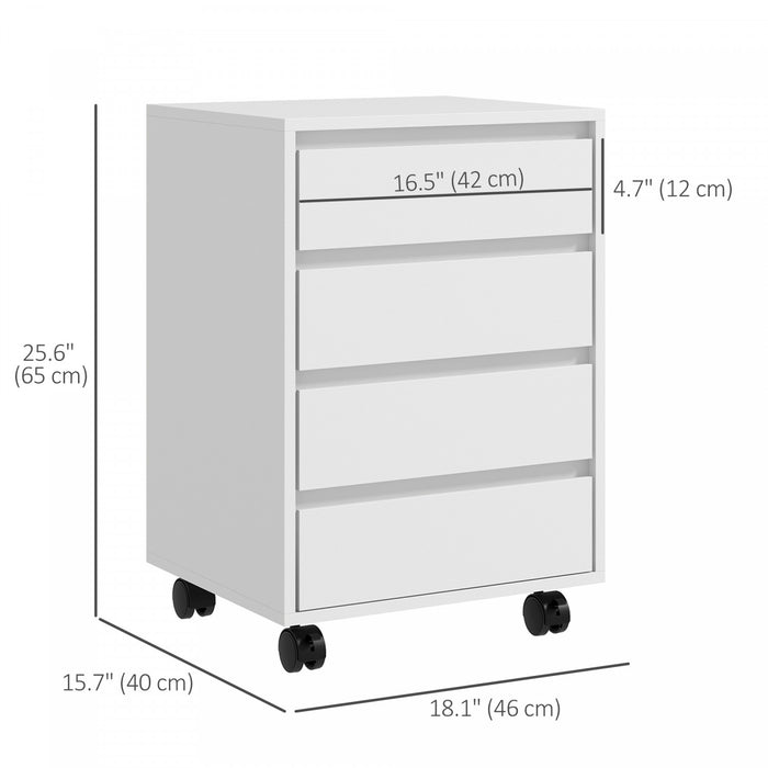 HOMCOM 4 Drawer File Cabinet, Filing Cabinet with Lockable Wheels, White