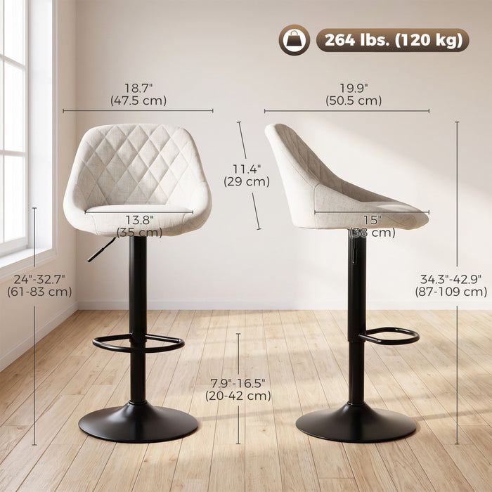 HOMCOM Bar Stools Set of 3 with Adjustable Linen-Look Bar Chairs, Off-White