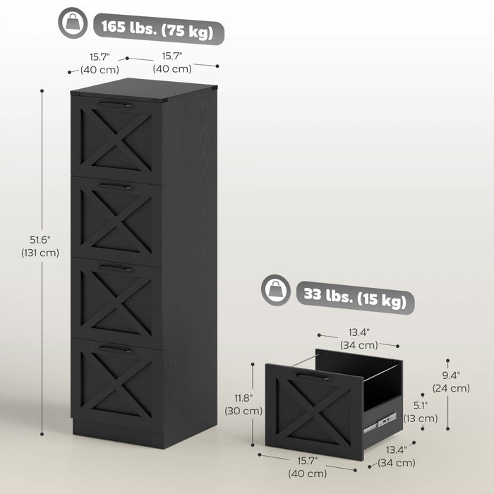 HOMCOM 4 Drawer File Cabinet, Filing Cabinet Fits Letter/A4 Size, Black