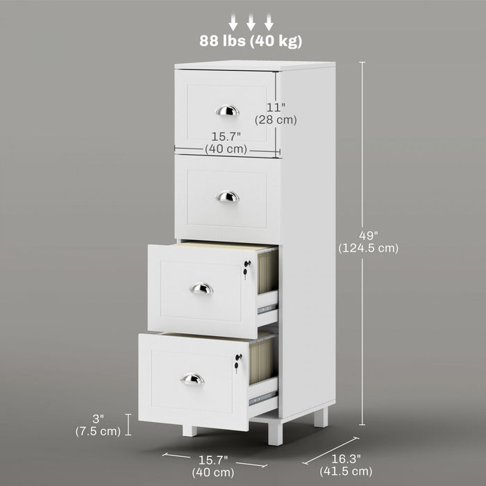 HOMCOM Vertical File Cabinet with 4 Drawer, Lock, for A4 Letter, White