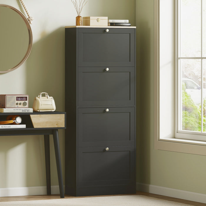 HOMCOM Shoe Cabinet with 4 Flip Drawers and Adjustable Shelves, Black