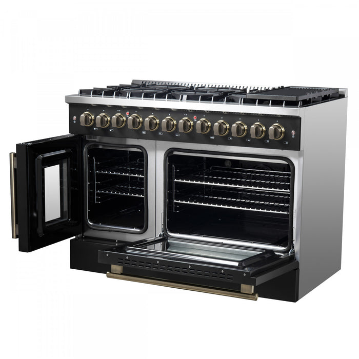 Forno Galiano 48\" French Door Dual Fuel Range, Black, 6.58 cu.ft. -FFSGS6356-48BLK