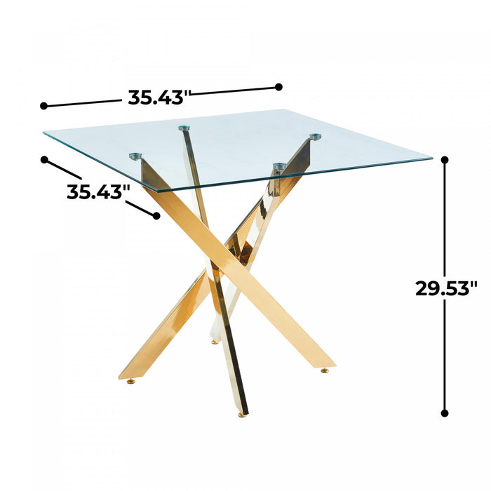Olivia Square Glass Dining Table with Multi-Use Function,Golden