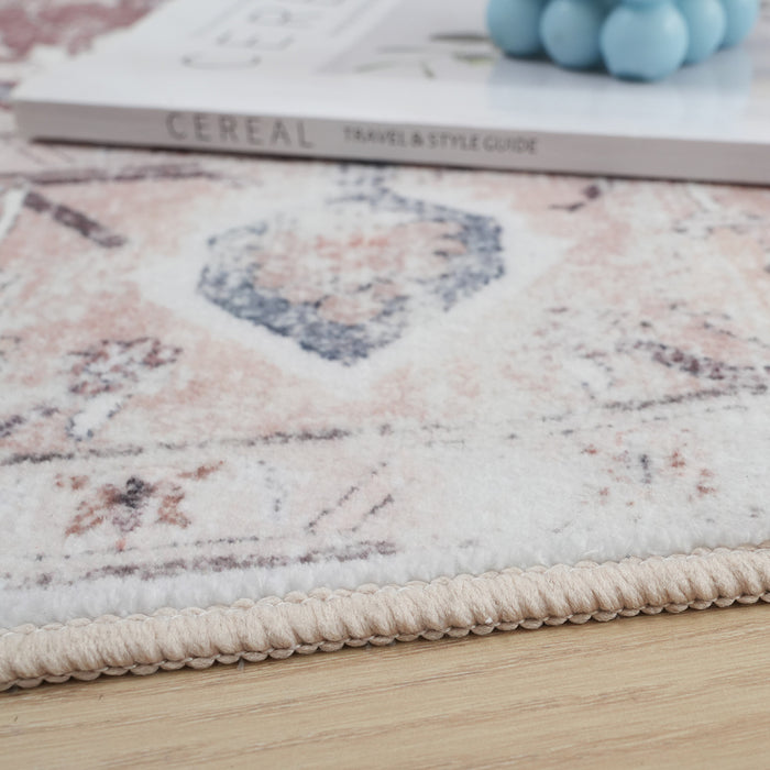 Aqua Rustic Washable Non-slip Low Pile Area Rug 5'x7'