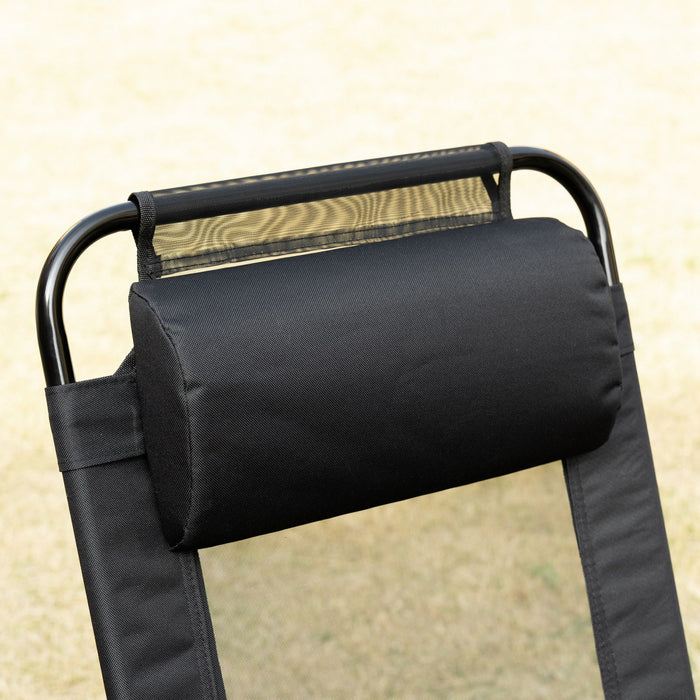 Outsunny Double Camping Chairs Foldable W/ Reclining & Headrest, Black